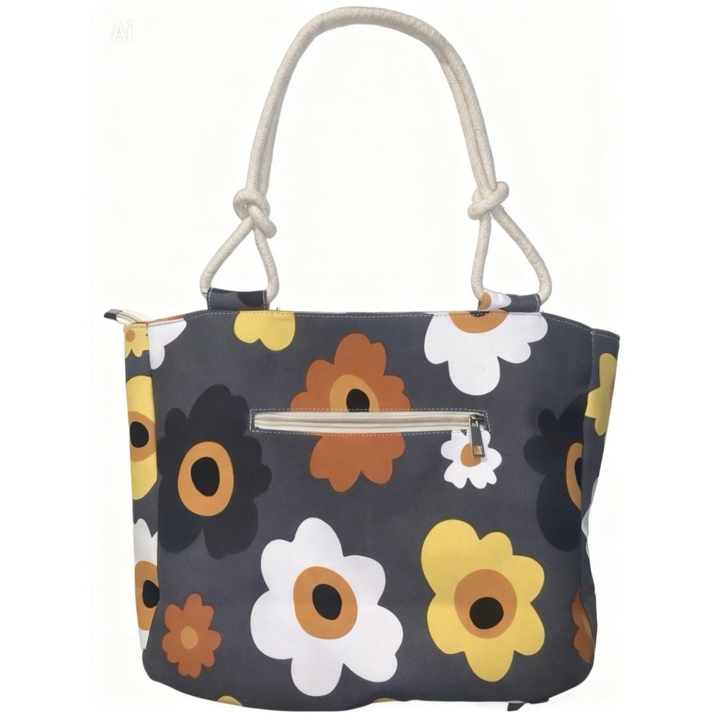 Farmhouse Is My Style Womens Canvas Floral Gray Tote Hand Bag Retro BoHo [M]